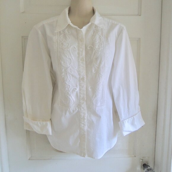 Sag Harbor White & Embroidered Lace Cosplay Cottagecore Button Top M - Picture 1 of 8